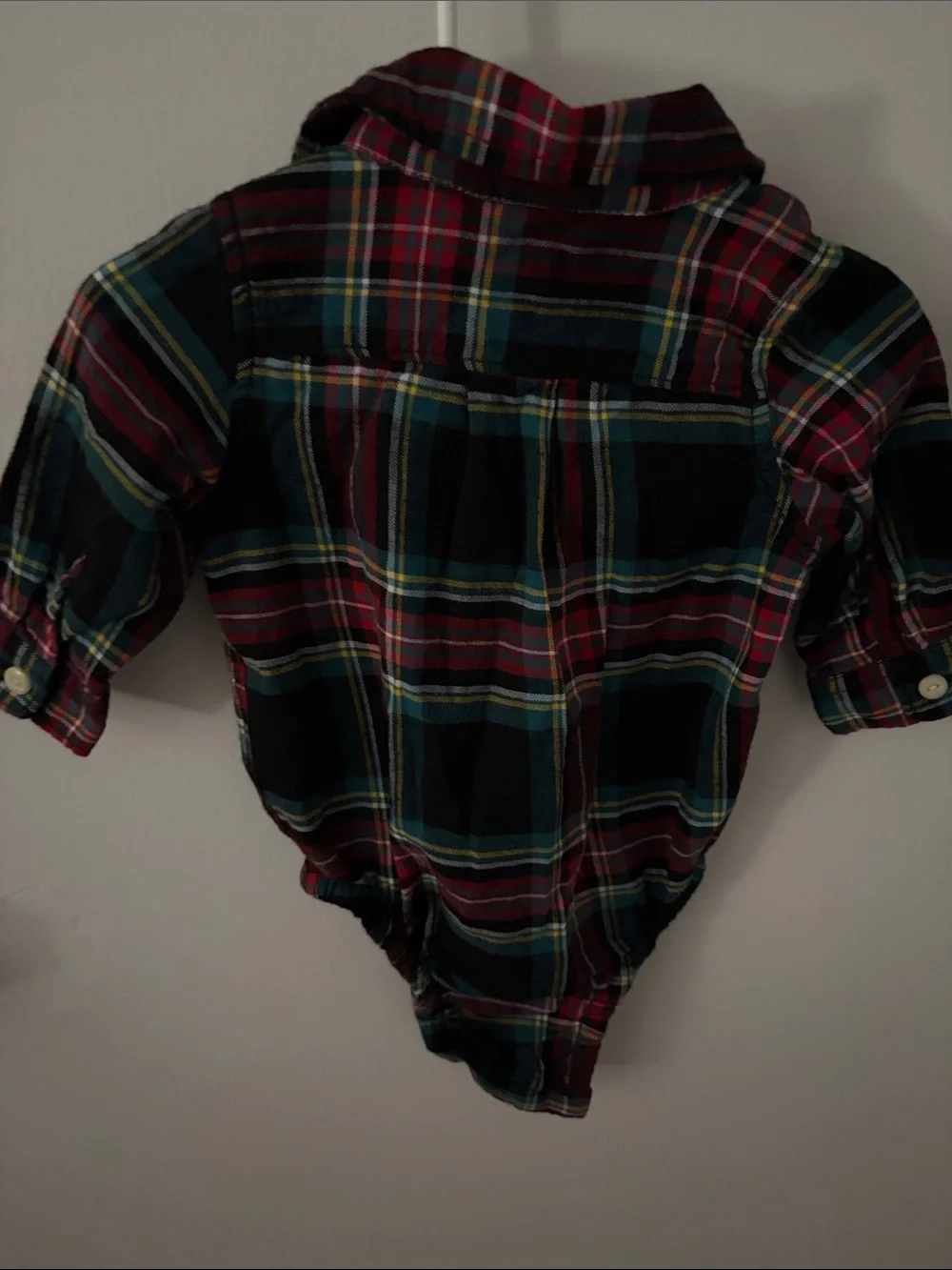 GAP Plaid Button-Up Onesie in Red, Green and Blue
